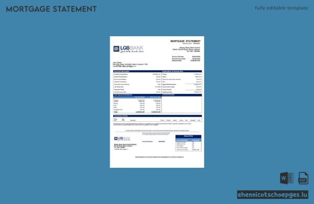 Beispiel eines Hypothekenauszugs der Lebanon and Gulf Bank (Word- und PDF-Datei)